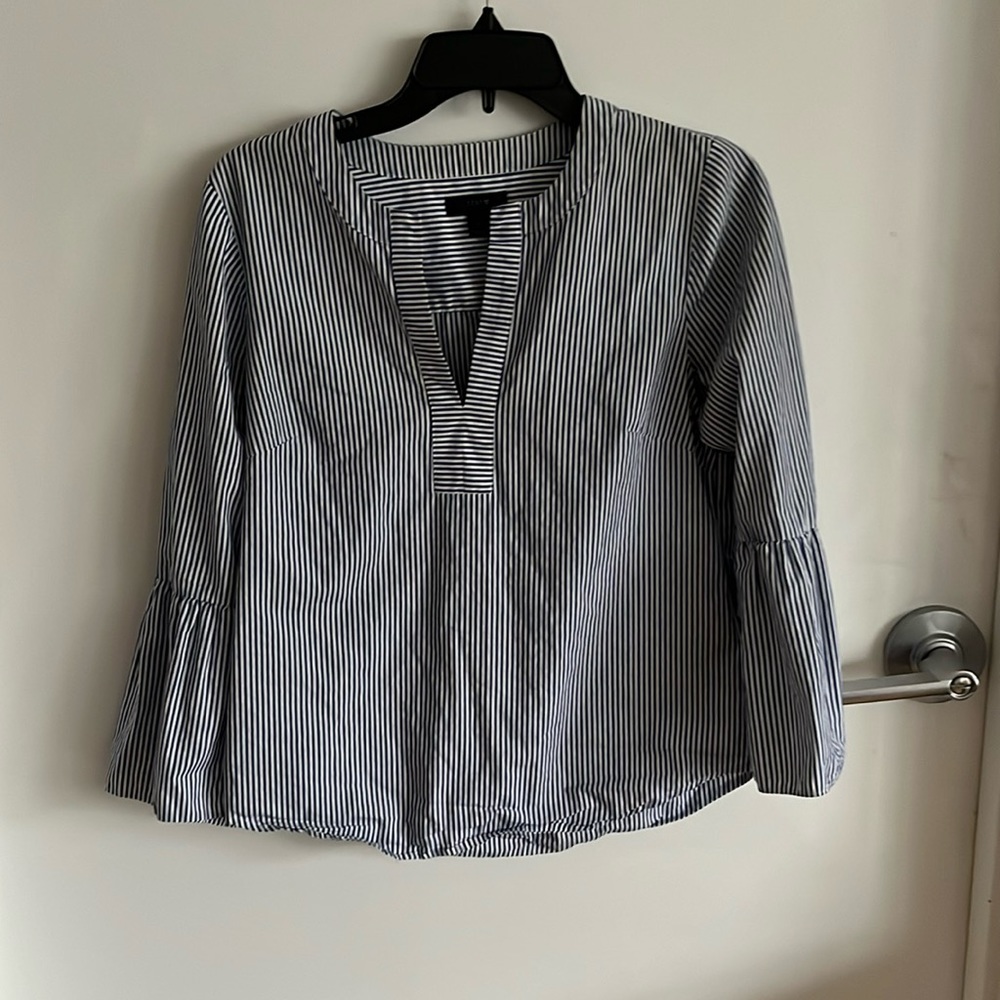 J crew blue and white stripe bell sleeves